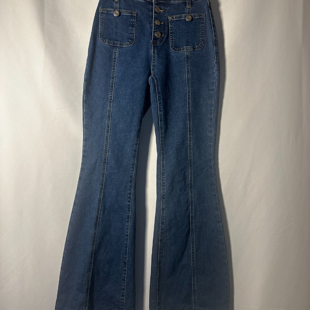 Flare Leg Button Fly Jeans Size XS High Rise Retro Flare Denim